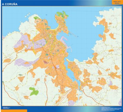 Mapa A Coruna callejero enmarcado plastificado 