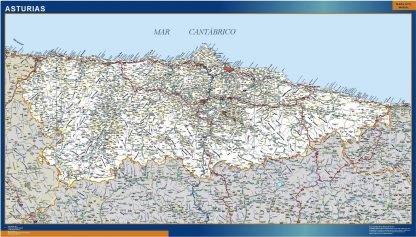 Mapa Asturias carreteras enmarcado plastificado 