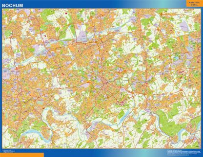 Mapa Bochum en Alemania enmarcado plastificado 