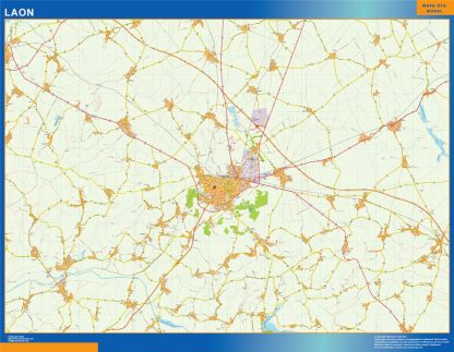 Mapa Laon en Francia enmarcado plastificado 