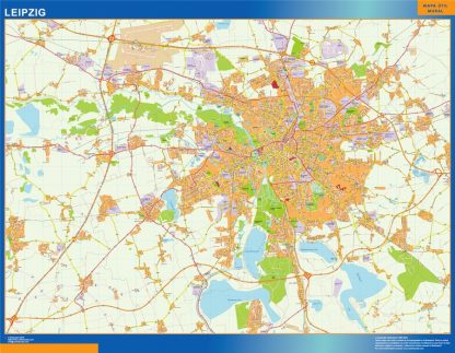 Mapa Leipzig en Alemania enmarcado plastificado 