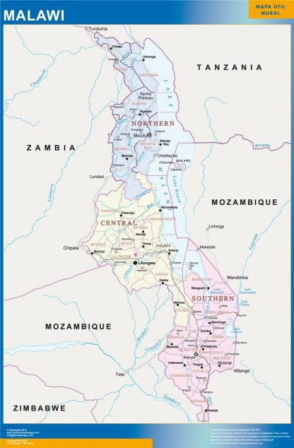 Mapa Malawi enmarcado plastificado 