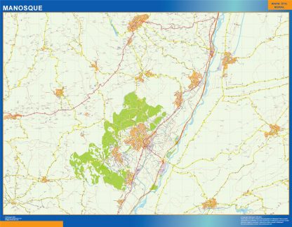 Mapa Manosque en Francia enmarcado plastificado 