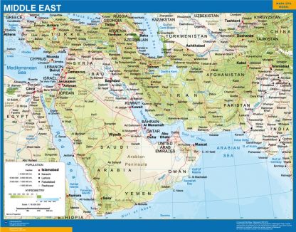 Mapa Oriente Medio enmarcado plastificado 