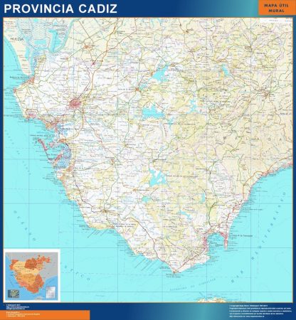 Mapa Provincia Cadiz enmarcado plastificado 