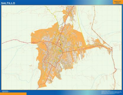 Mapa Saltillo en Mexico enmarcado plastificado 
