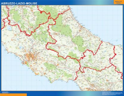 Mapa región Abruzzo Lazio Molise enmarcado plastificado 